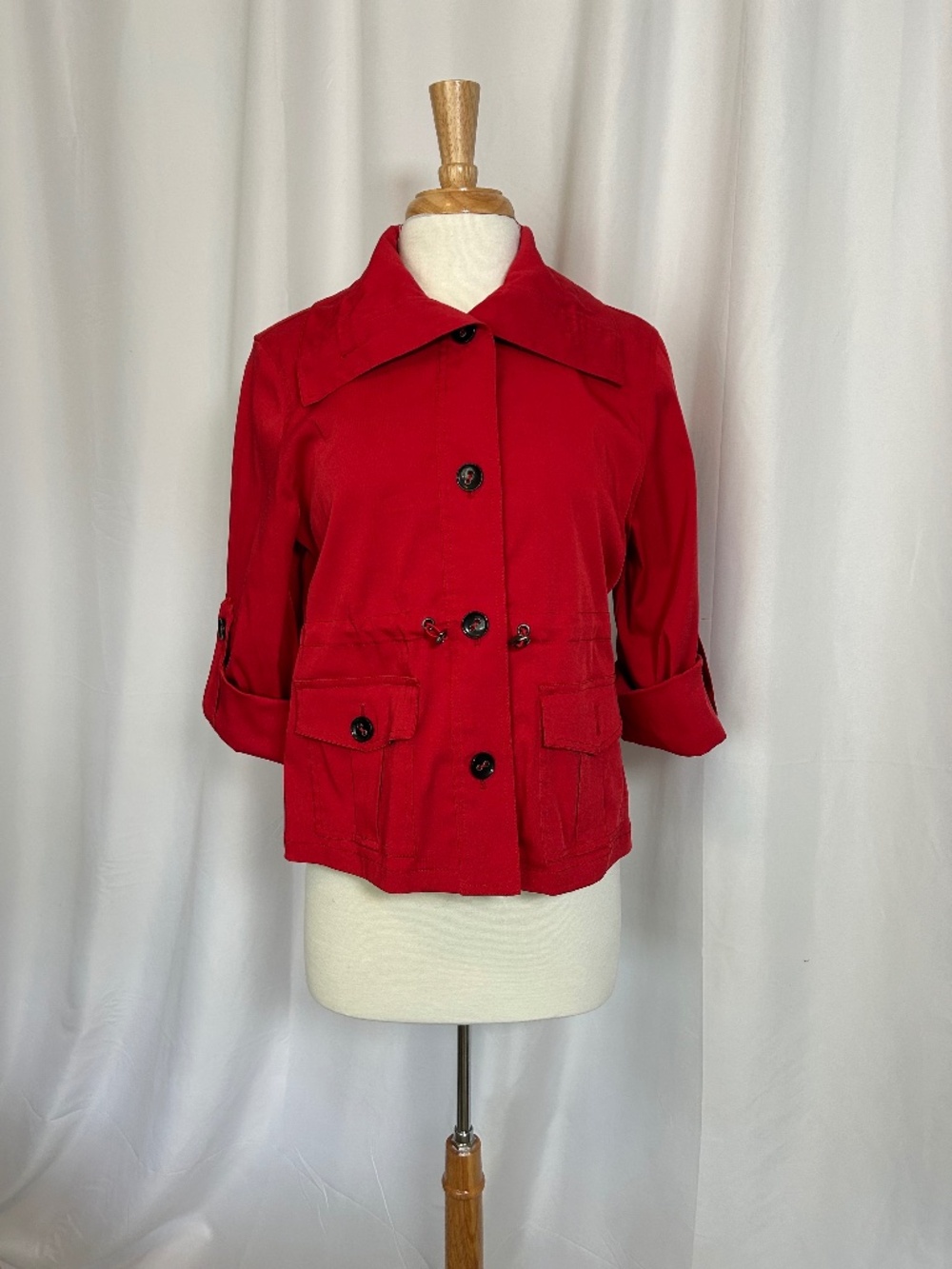 WOMEN'S RUBY RD RED 3/4 SLEEVE JACKET WITH A DRAW-STRING WAIST